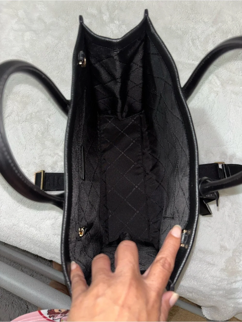 Michael Kors Black Logo Embossed Leather Tote Bag
